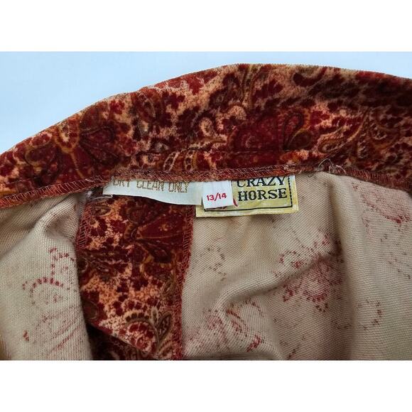 Vtg 70s Crazy Horse Women's 13/14 Maroon Western Floral Midi A-Line Skirt - Picture 5 of 6